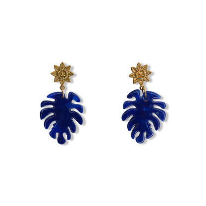 Aretes Hoja Dentada Azul Navy