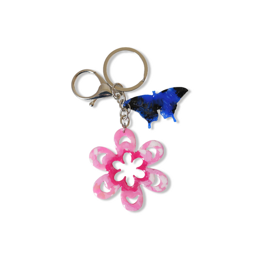 Llavero colgante Mariposa Tropical+ Flor de Cerezo