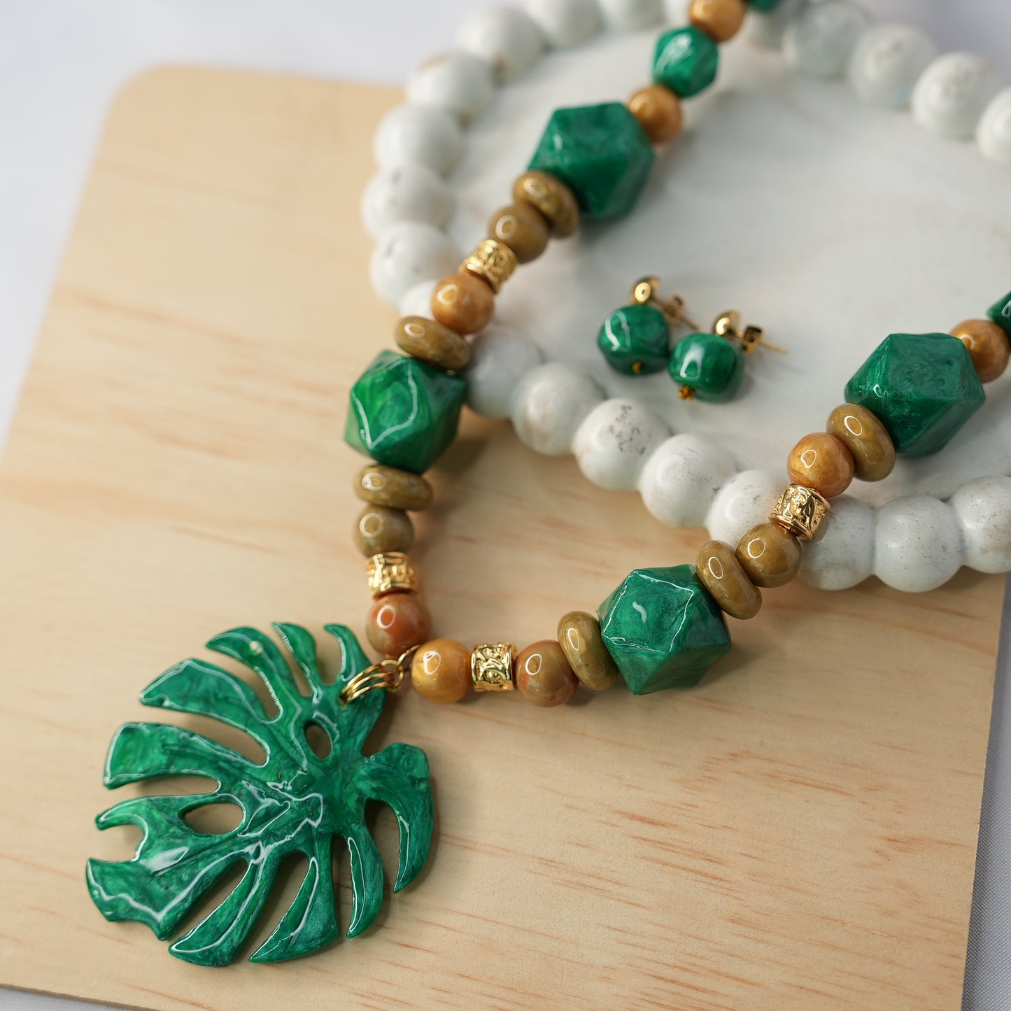Set Diseño Rombos Maxi Dije Hoja Monstera
