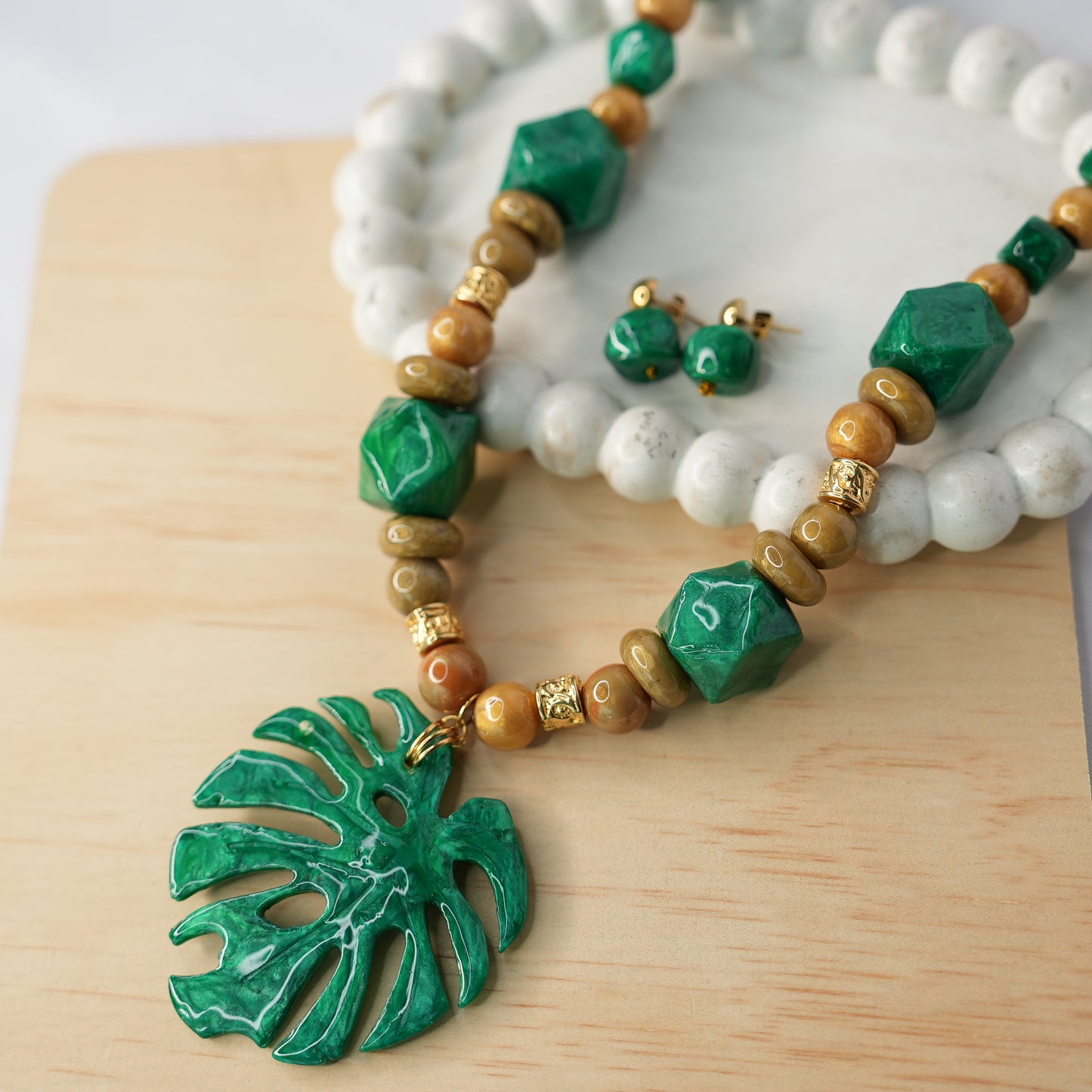 Set Diseño Rombos Maxi Dije Hoja Monstera